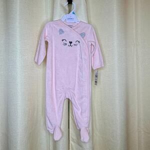 Carters Pink Terry Cloth Cat Footed Pajamas 6 months NWT